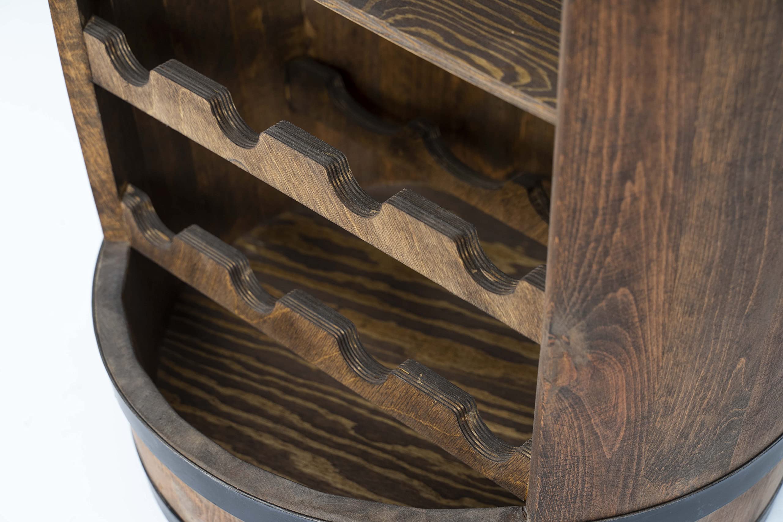 weeco Holzfass Fassbar mit Fachböden und 2 Weinregalen - Getränkeschrank Wine Rack Holzregal 82cm. Deko Zimmer. Aufbewahrungsschrank für Wein Whisky Bier Flaschen Fass Hausbar Weinflaschen