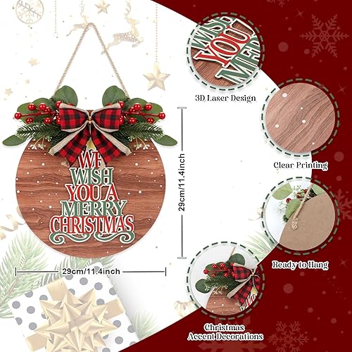 Miniatura 2 de CHDITB Letrero de puerta de Navidad con texto en inglés We Wish You A Merry Christmas (11.4 x 11.4 pulgadas), corona de puerta de Navidad 3D con