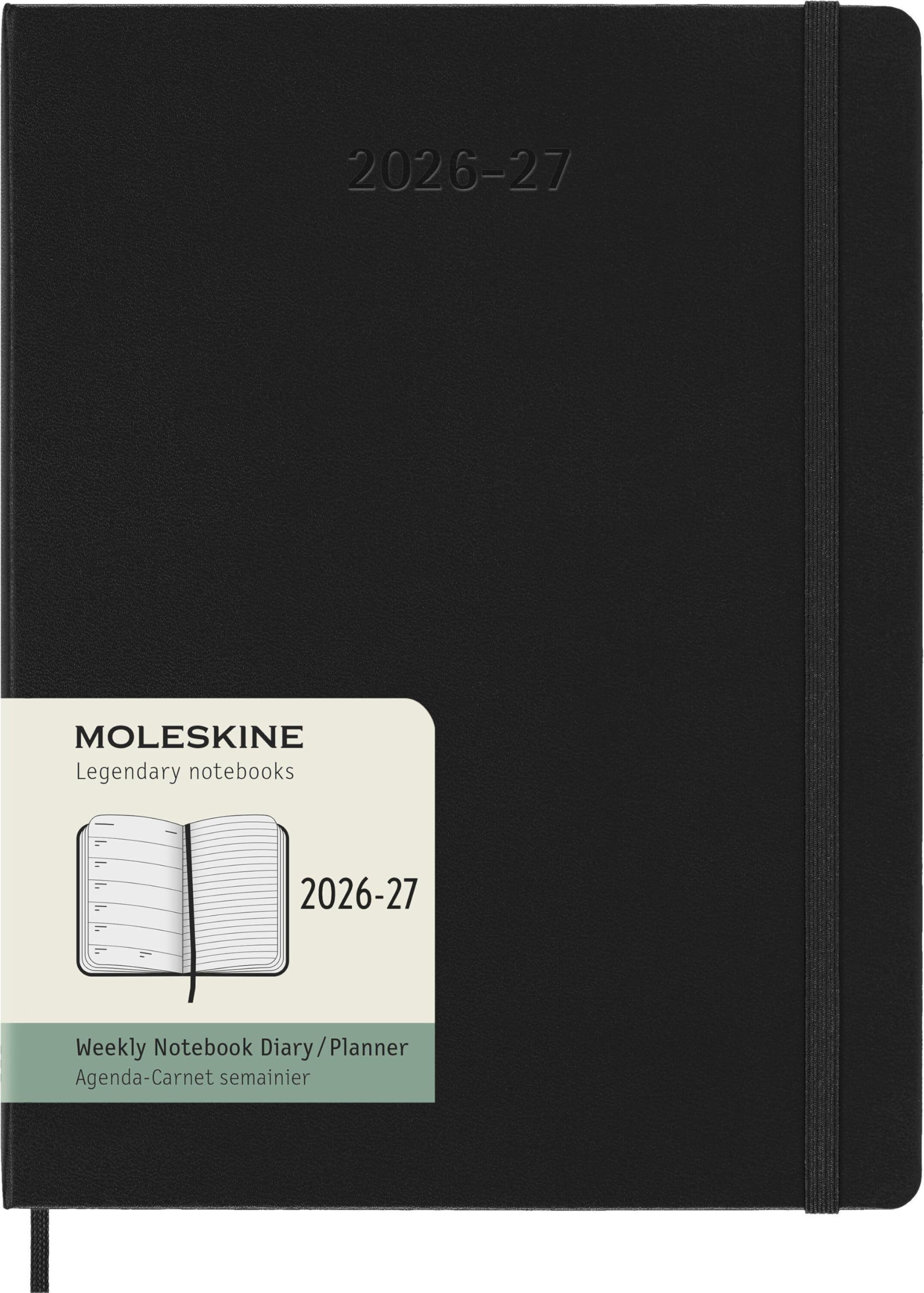 Moleskine 18 Monate Wochen Notizkalender 2026/2027, XL, 1 Wo = 1 Seite, Rechts linierte Seite, Fester Einband, Schwarz