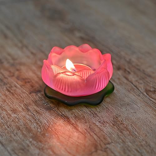 Miniatura 6 de Juego de 2 portavelas de loto de 3.15 pulgadas, portavelas para velas de té, candelabros de luz nocturna para decoración del hogar (rosa)