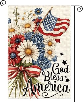 AVOIN colorlife Patriotic 4th of July Floral Garden Flag 12x18 Inch Double Sided Outside, Memorial Day God Bless America Yard Outdoor Decoration
