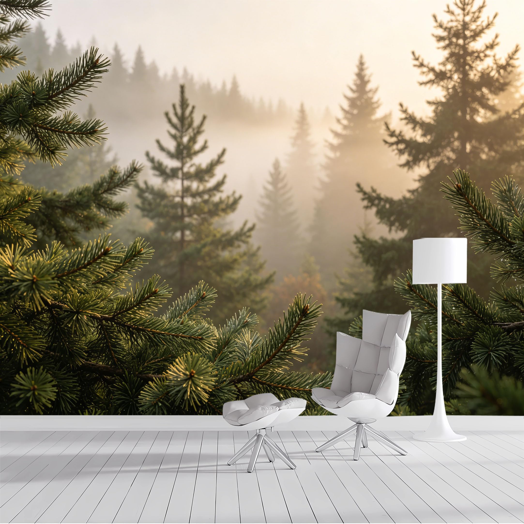 Custom Size Wall Mural Misty Forest Evergreen Pines Landscape Watercolor SelfAdhesive Wall Fabric Removable Peel and Stick Wallpaper Wall Decor for Living Room Bedroom Bathroom