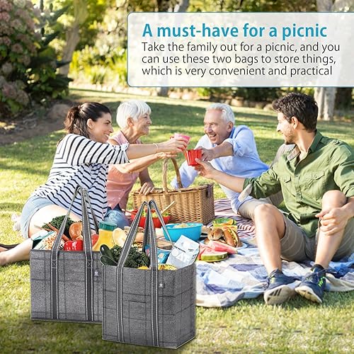 Miniatura 2 de VENO Paquete de 7 bolsas de compras reutilizables resistentes (paquete de 4 bolsas de compras reutilizables con parte inferior dura + 3 bolsas de