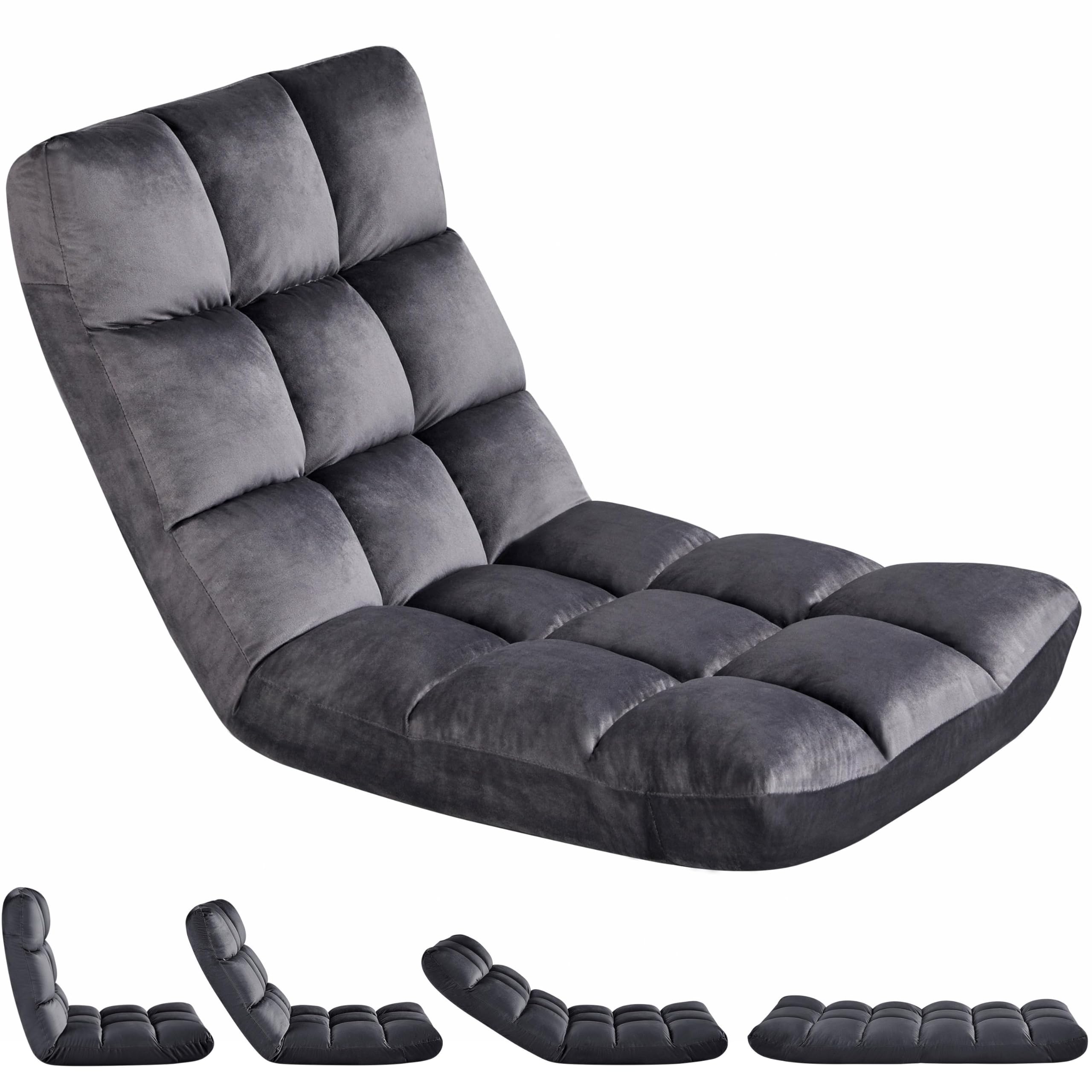 Yaheetech Floor Folding Chair with Back Support, Padded Folding Gaming Sofa  Chair with 14 Adjustable Backrest, Adults Couch Recliner, Floor Seating