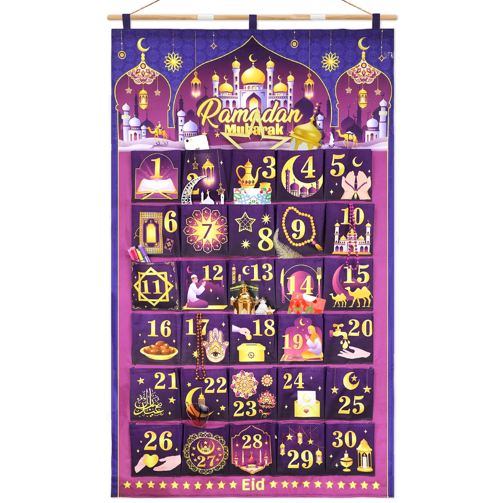 DPKOW 30 Cloth Ramadan Calendar with Pockets