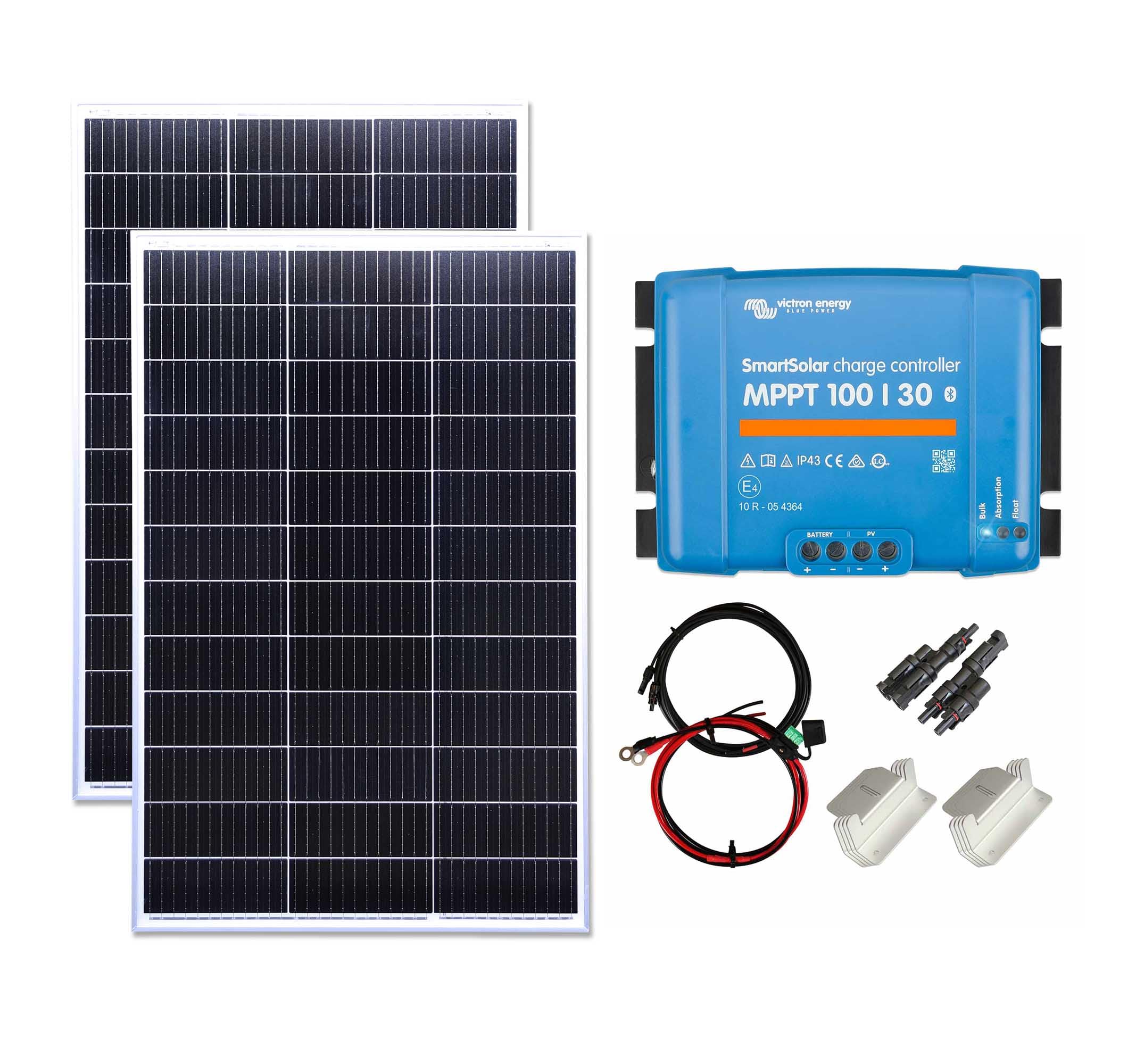 Lowenergie 300W Mono Solar Panel Kit Battery Charging Mppt Smart Controller Z-Mount With Mounting Brackets, Cables & T-Branch