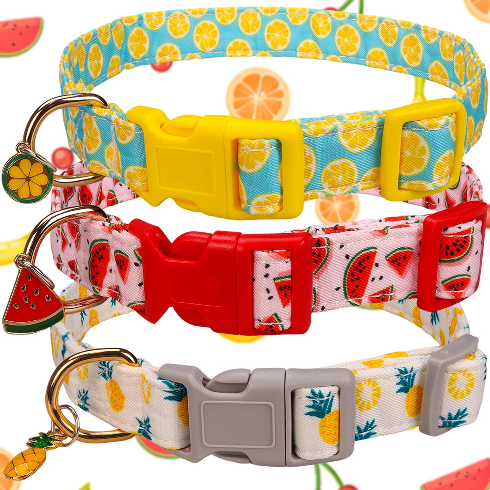 Dexspoeny 3Pcs Cute Dog Collar for Girl Boy, Dog Collar Kit,Comfortable Cotton Cats Collar, Fruit Pattern Fall Dog Collar, Adjustable Dog Collars for