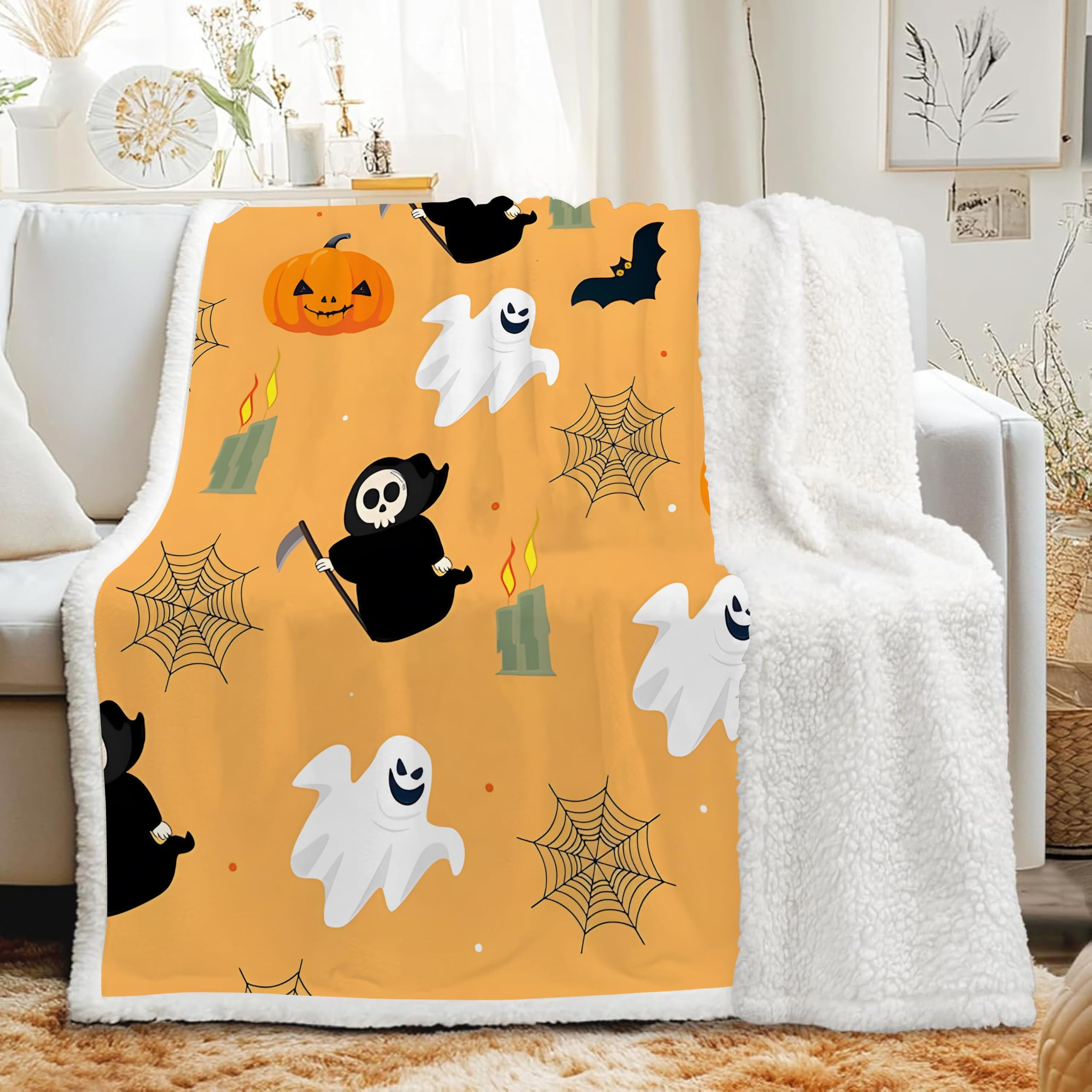 Plaid Sherpa Halloween 120x200 jeté de canapé polaire et couverture hiver