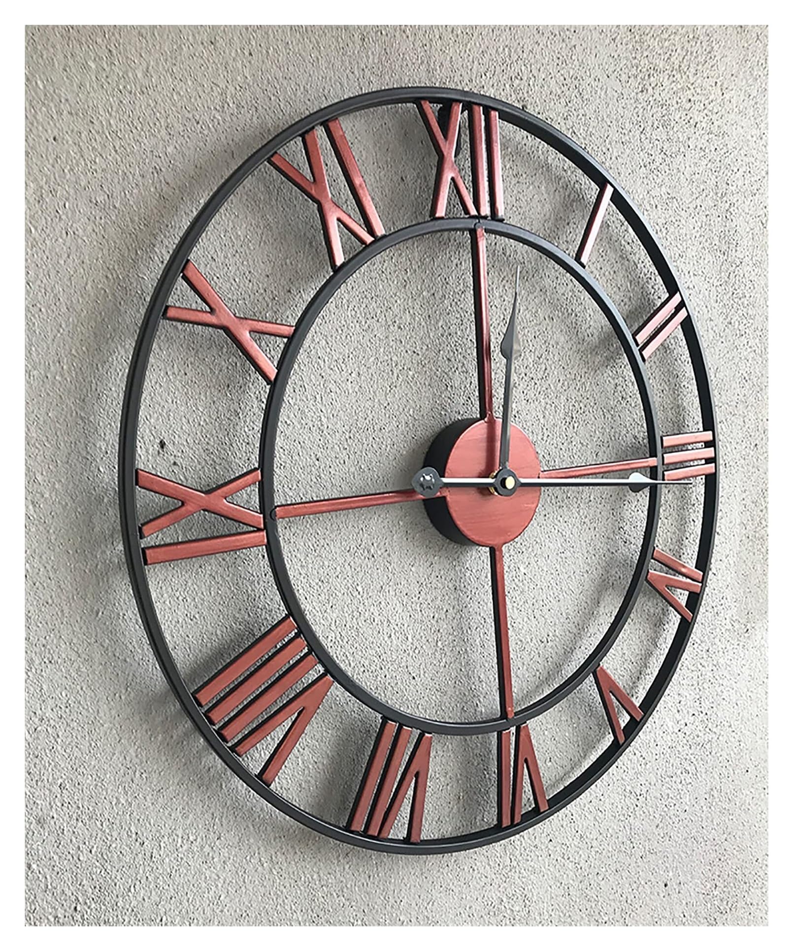 Relojes Reloj de pared grande de 24 pulgadas de metal envejecido que no hace tictac, silencioso, estilo industrial moderno, reloj de pared de hierro con números romanos for el hogar, sala de estar, co
