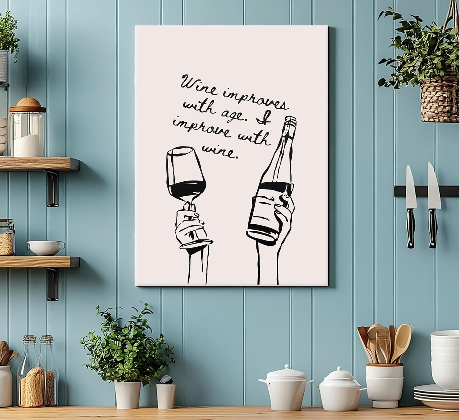 3Pcs Vintage Kitchen Canvas Wall Art Funny Food Wine Pasta Print Painting Picture Wall Decor Bar Cart Print Poster Print Artwork for Bar Livingroom Kitchen Home Decoration, Framed - Image 5