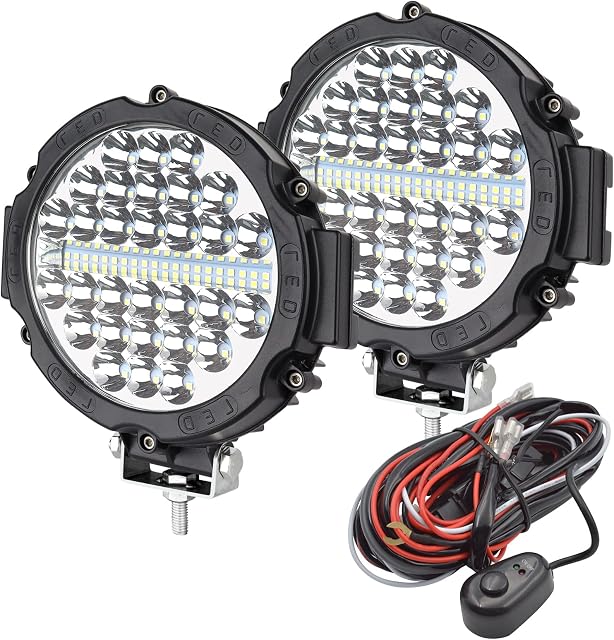 Safego Round Led Work Light, 7 inch 210W Flood Spot Combo Beam, 12V 24V Driving Lights Lamp for Car Off road Boat Truck 4x4 SUV ATV Tractors Excavator, 6000K White, Fog Lamp