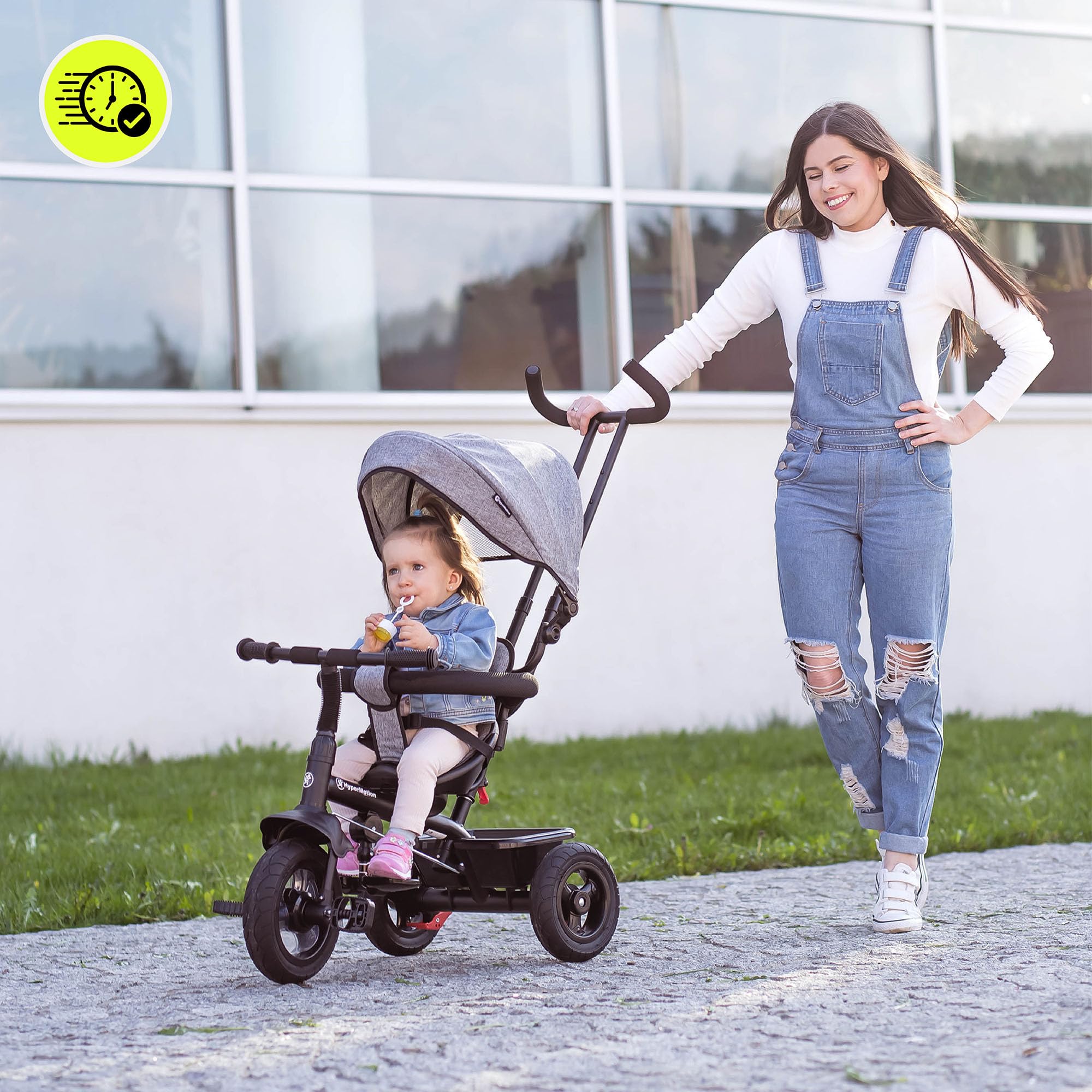 HyperMotion Triciclo Infantil con Manillar para Padres - Bici Bebé 1 Año Evolutiva hasta 20kg - Modelo Similar Kinderkraft con Barra de Empuje - Saltador Bebe Gris