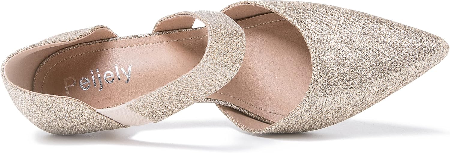 Women's Pointed Toe Kitten Heel Pumps, Elastic Strap Dress Shoes, Slip On Professional Office Wear - Image 4