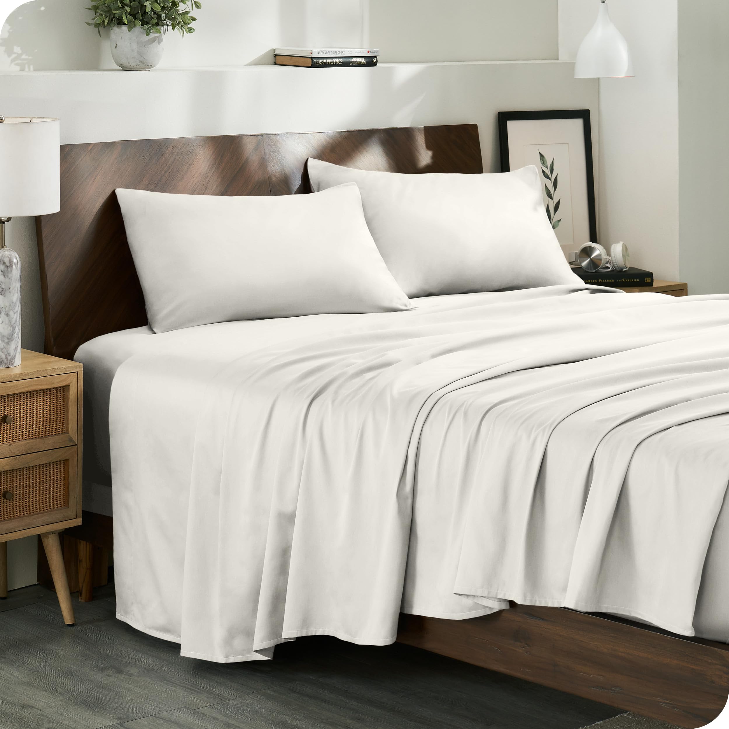 Bare Home 100% Organic Cotton Twin Sheet Set - Smooth Sateen Weave - Breathable & Cooling - Hotel Luxury Set - Deep Pocket Bed Sheets (Twin XL, Cream)