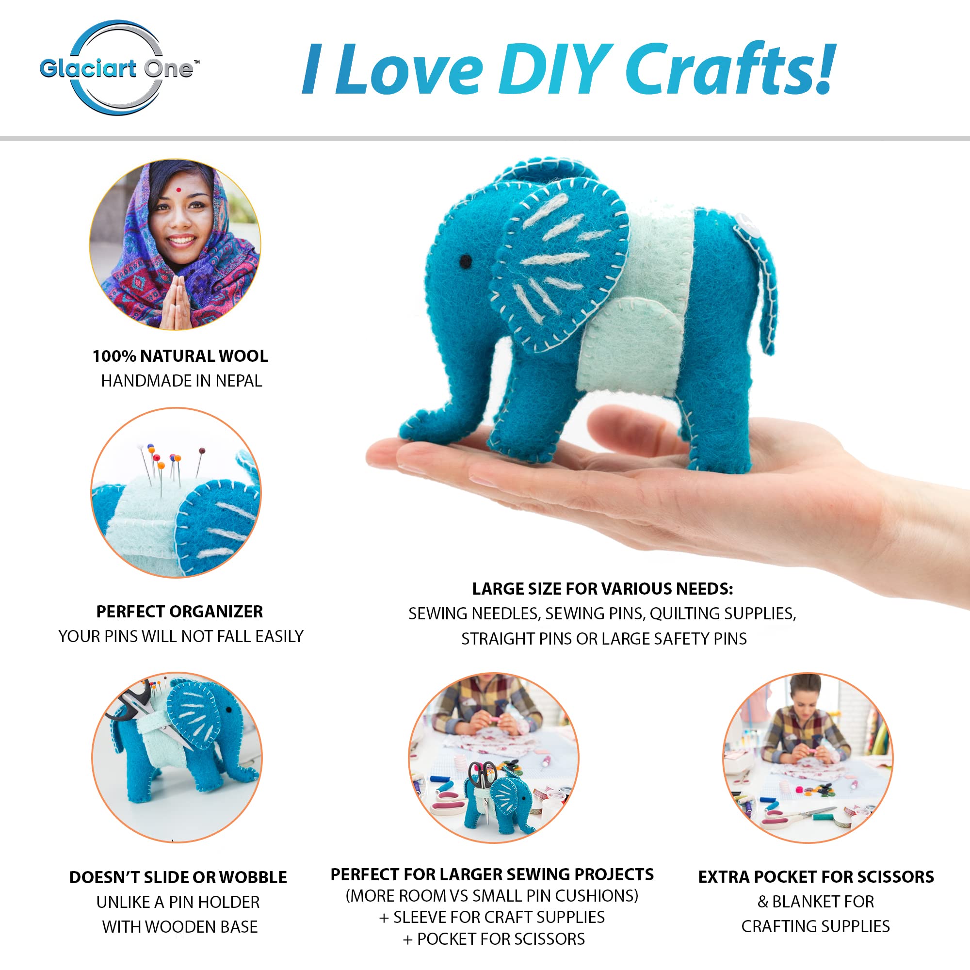 GLACIART ONE Sewing Needles & Pin Cushion Elephant, Turquoise - Image 2