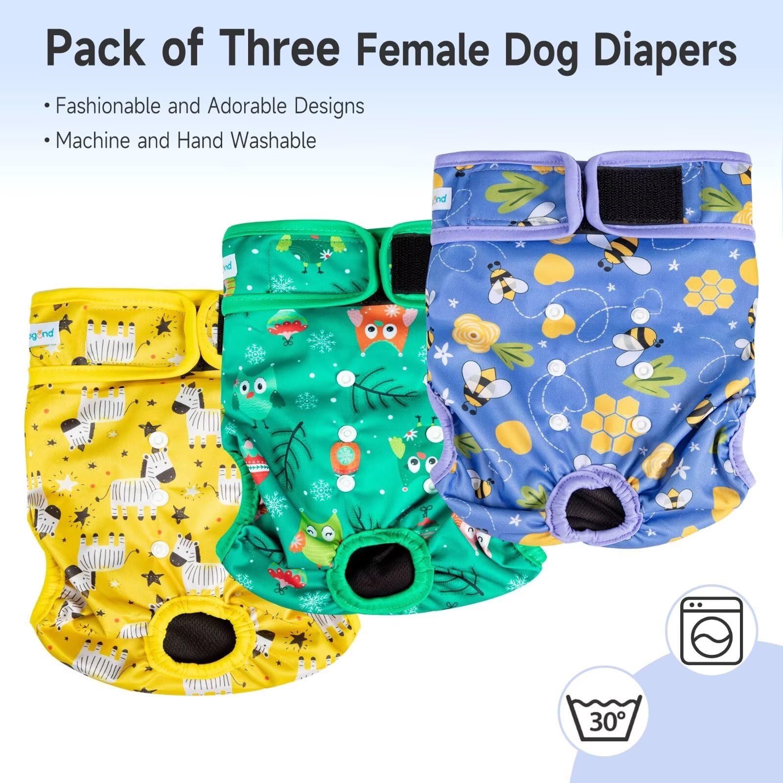 Paw Legend Washable Reusable Female Dog Period Diapers for Heat Doggie Puppy Diapers for Female Dogs (3 Pack,X-Small)