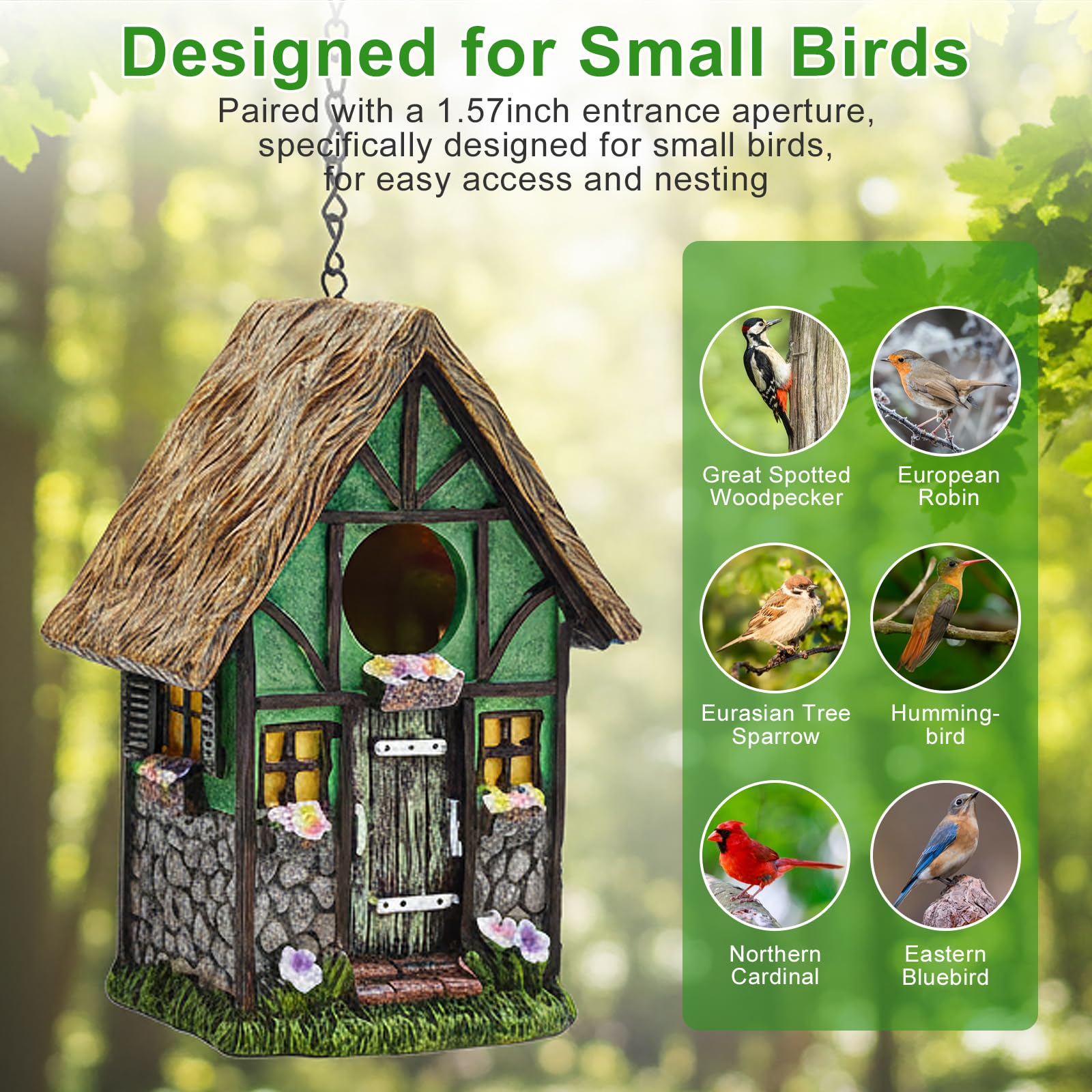 Cyiecw Harz Vogelhaus zum Aufhängen, Nistkasten für Vögel für Draußen Wetterfest, Stabiles Vogelhäuschen für Garten Balkon Deko, Vogelnistkasten für Kleine Singvögel wie Meisen und Spatzen