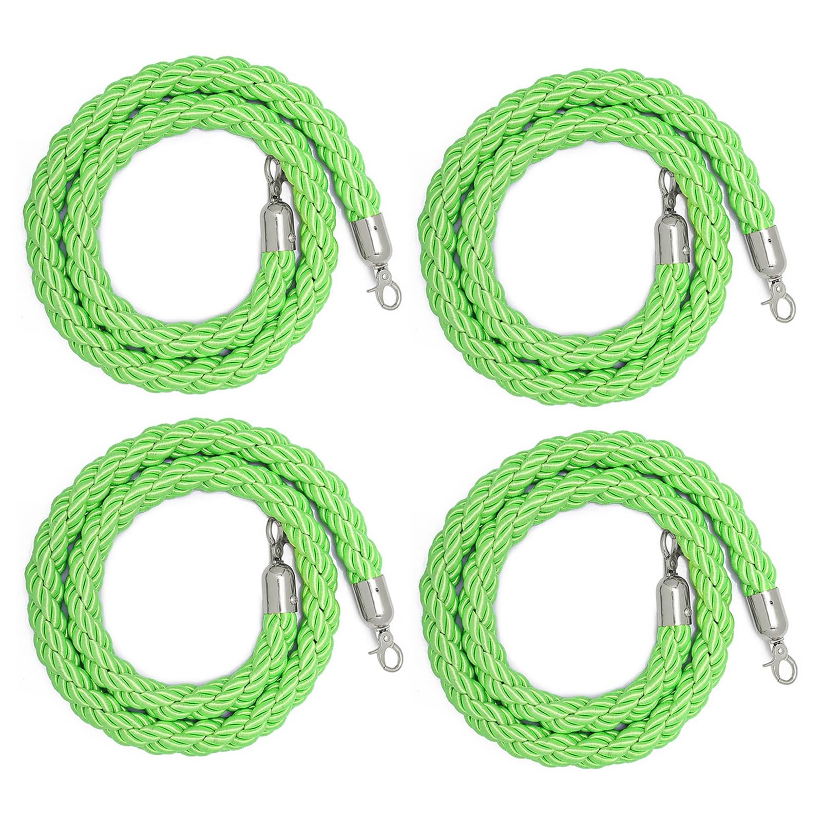 BBHW Green Velvet Rope Braided, 4 PCS Crowd Control Barrier Ropes, Movie Theater/Grand Opening/Hotel Stanchion Ropes, 3ft 4ft 5ft 6ft Twisted Rope (Color : Light Green-Silver Hook, Size : 2m/6.6ft)