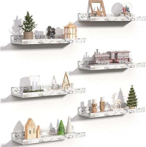 upsimples Estantes flotantes para pared, estantes de pared para almacenamiento de decoración, juego de 6, estante de madera montado en la pared para