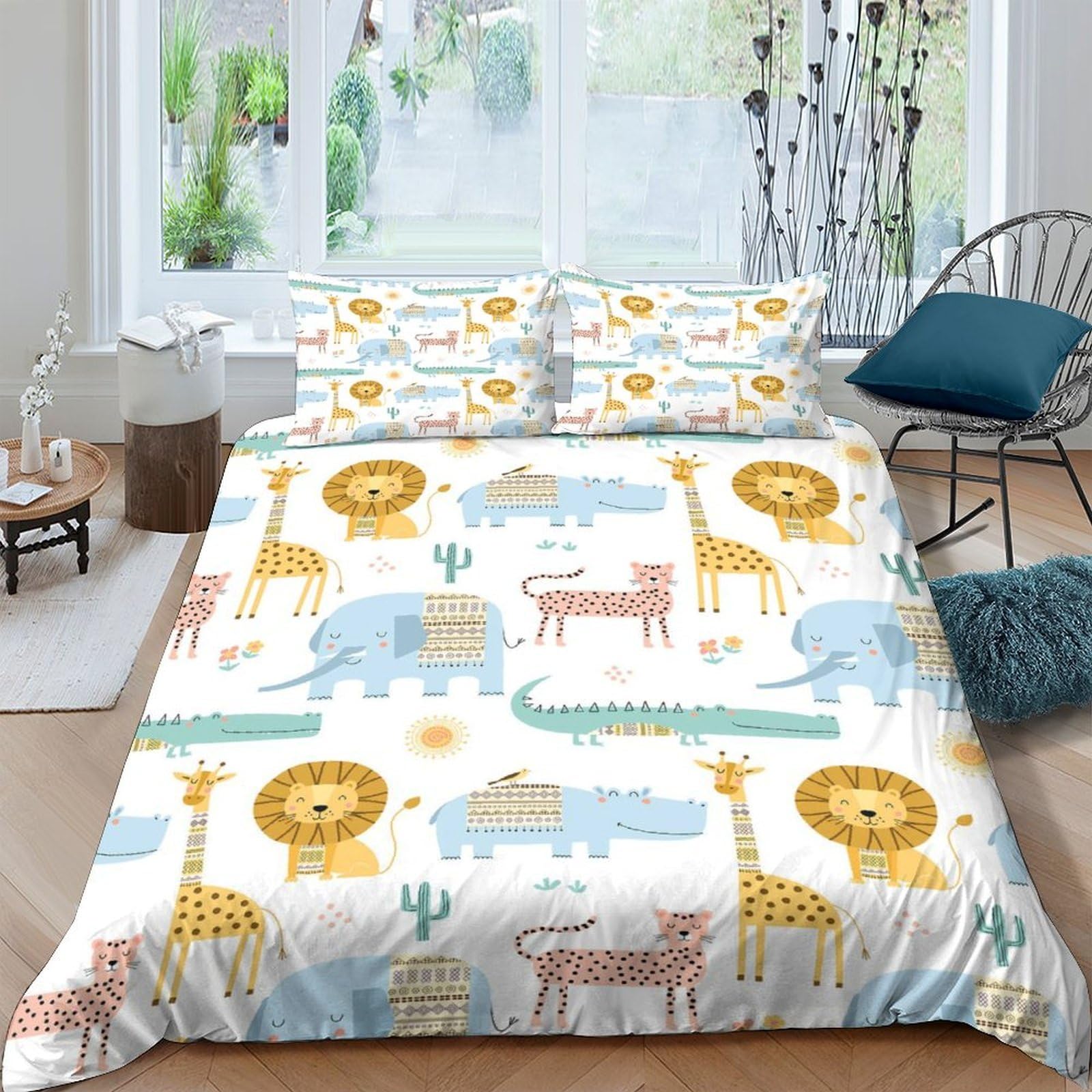 Ctjqhvkz Style-2 3D Printed Jungle Safari Fitted Sheet Microfiber Non-Slip Animal Kingdom Mattress Cover For Bedroom Guest Room Easy Care Single（135X200cm）