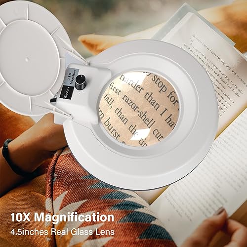 Miniatura 8 de Gynnx Lámpara de aumento LED, lámpara de escritorio con lupa regulable 10X, lente de lupa de 5 pulgadas con 120 LED brillantes, base de soporte