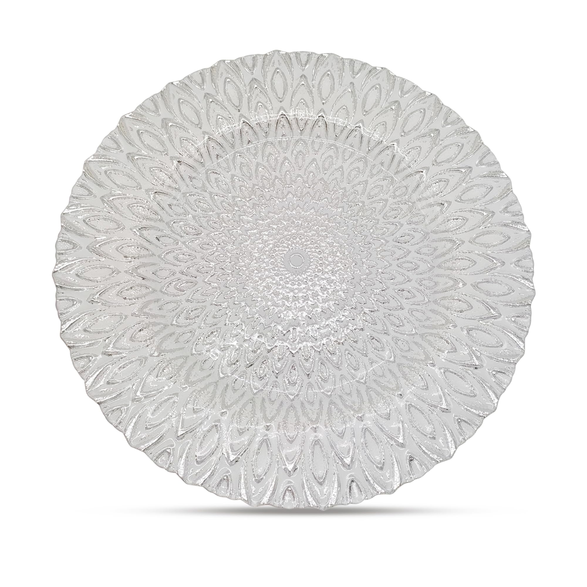 WedDecor 13" Silver Glass Charger Plate with Peacock Design, 1pc — image 1