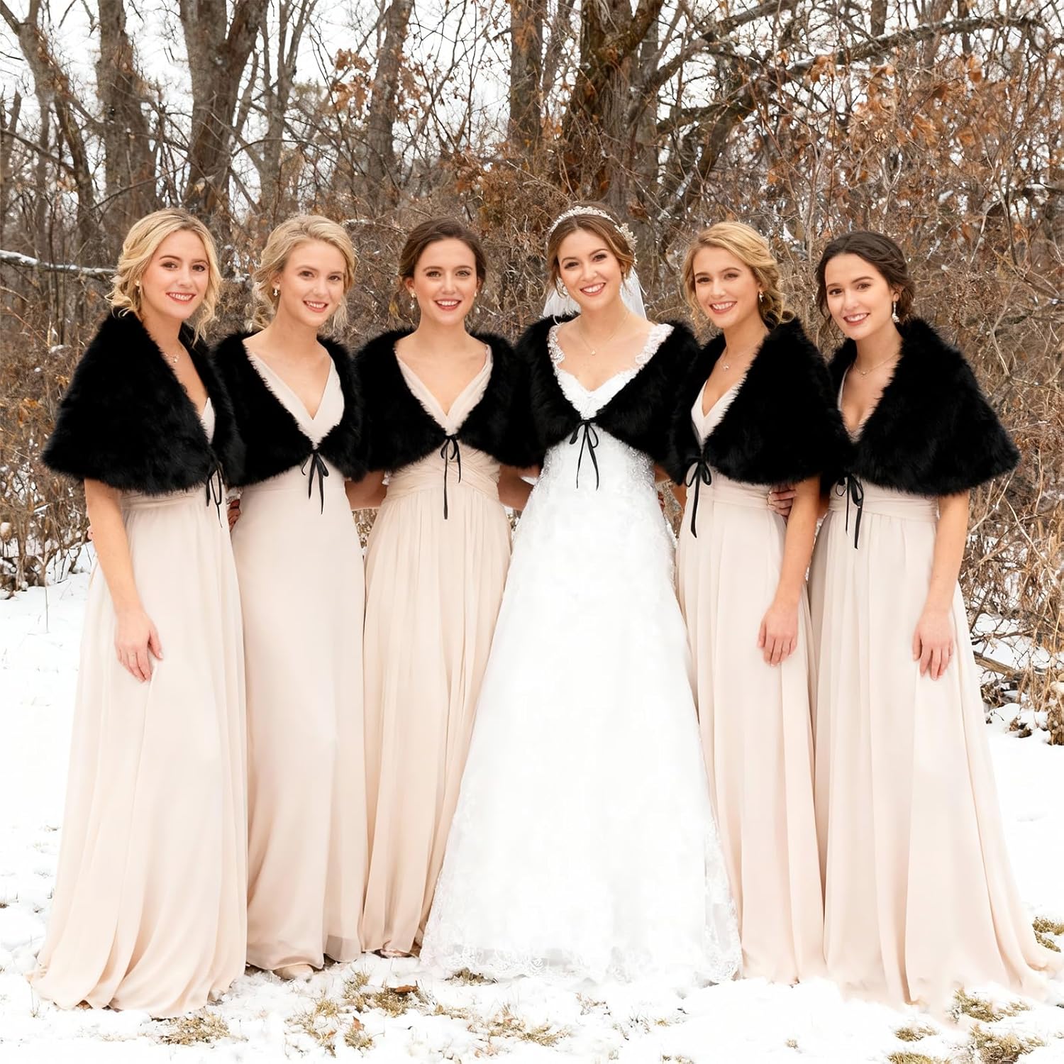 Black Faux Fur Shawl Wedding Wraps Sleeveless Evening Shoulder Shawls Cover for Women Bride and Bridesmaids Winter - Image 5