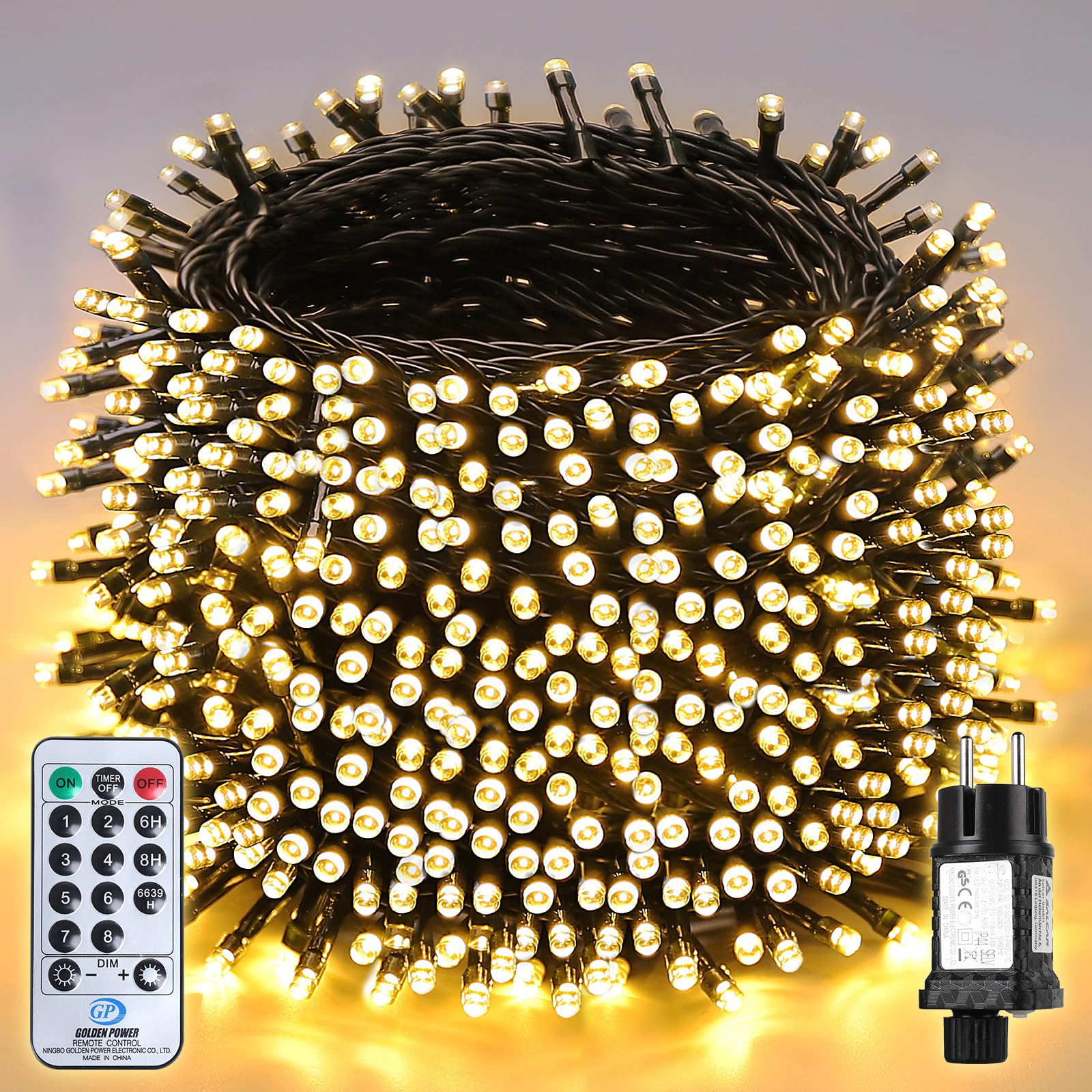 SALCAR 100m 1660er LED Lichterkette Weihnachtsbaum, 31V Christbaumbeleuchtung Außen mit Fernbedienung, Wasserdicht Lichterkette mit 8 Modi und Memory für Innen Garten Balkon Tannenbaum, Warmweiß