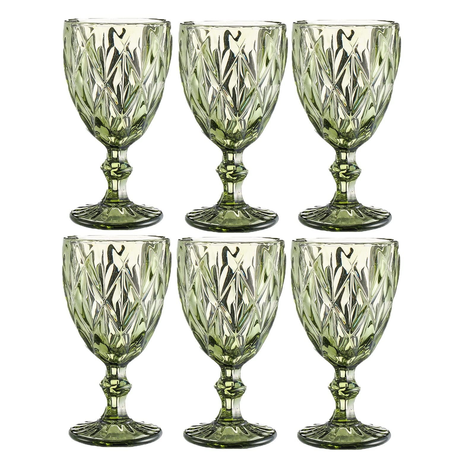 StarLuckINTColored Wine Glass Goblet Set of 6, 10 Oz Green Vintage Glassware, Thickened Wine Glasses Drinking Set, Water Juice Goblets for Wedding Party(Pattern : Rhombus)