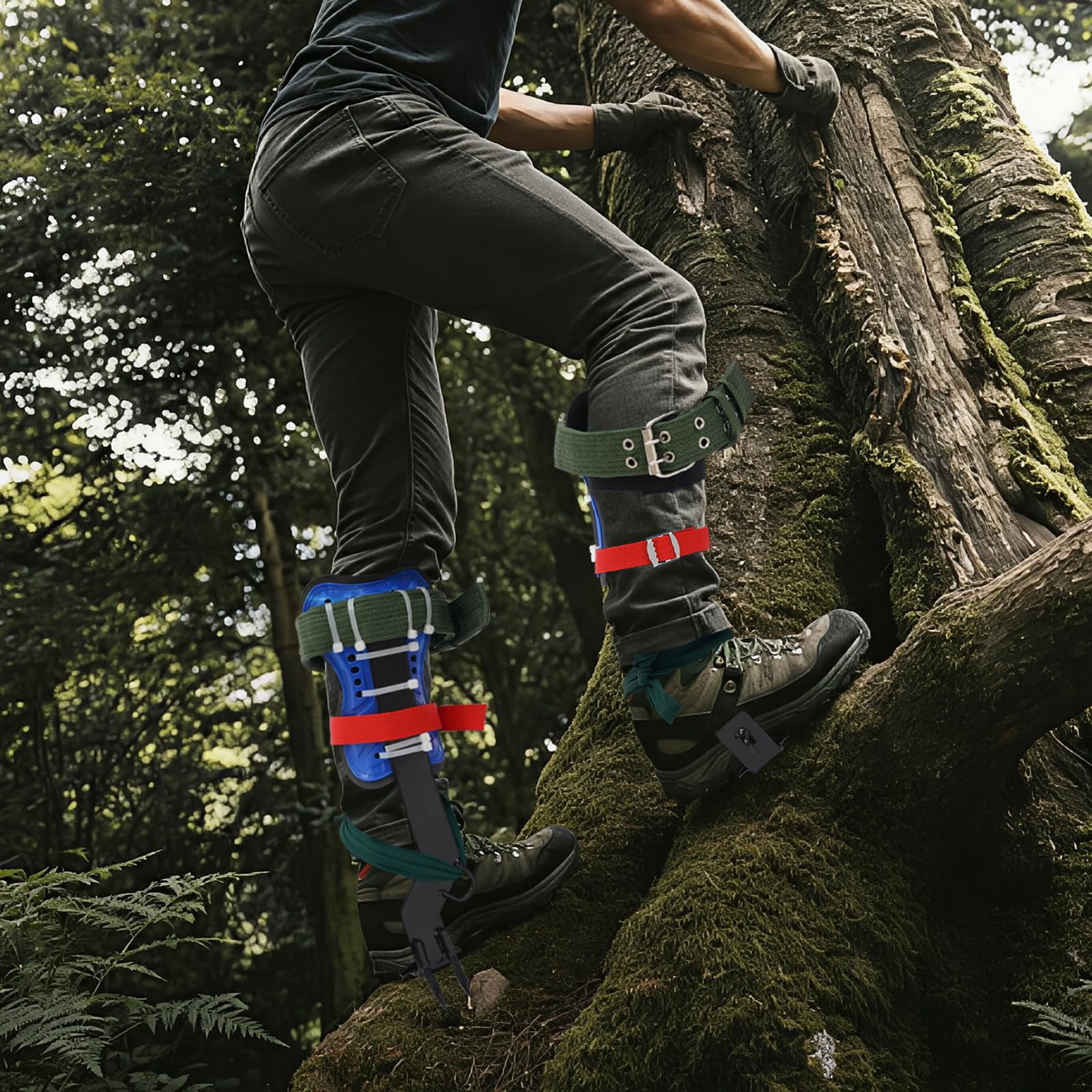 Crampons d'arbre en acier trempé 45# avec sangles réglables, pédale antidérapante 100kg pour élagage et cueillette