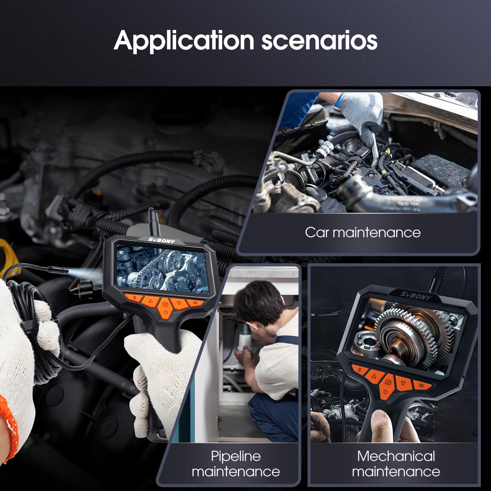 Svbony SM501 Cámara Endoscópica, Pantalla IPS 4,3'', Tarjeta 32GB, Grabación HD Y Fotos Claras, IP67 Impermeable, 8 LED, para Tuberías, Motor, Desagüe Y Hogar