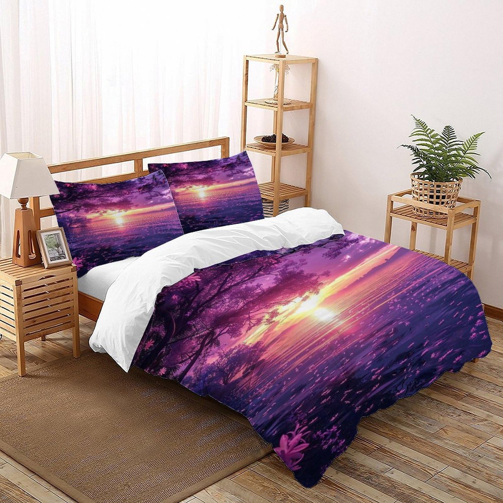 Housse de couette fleurs 3D motif coucher de soleil pour chambre adulte zen