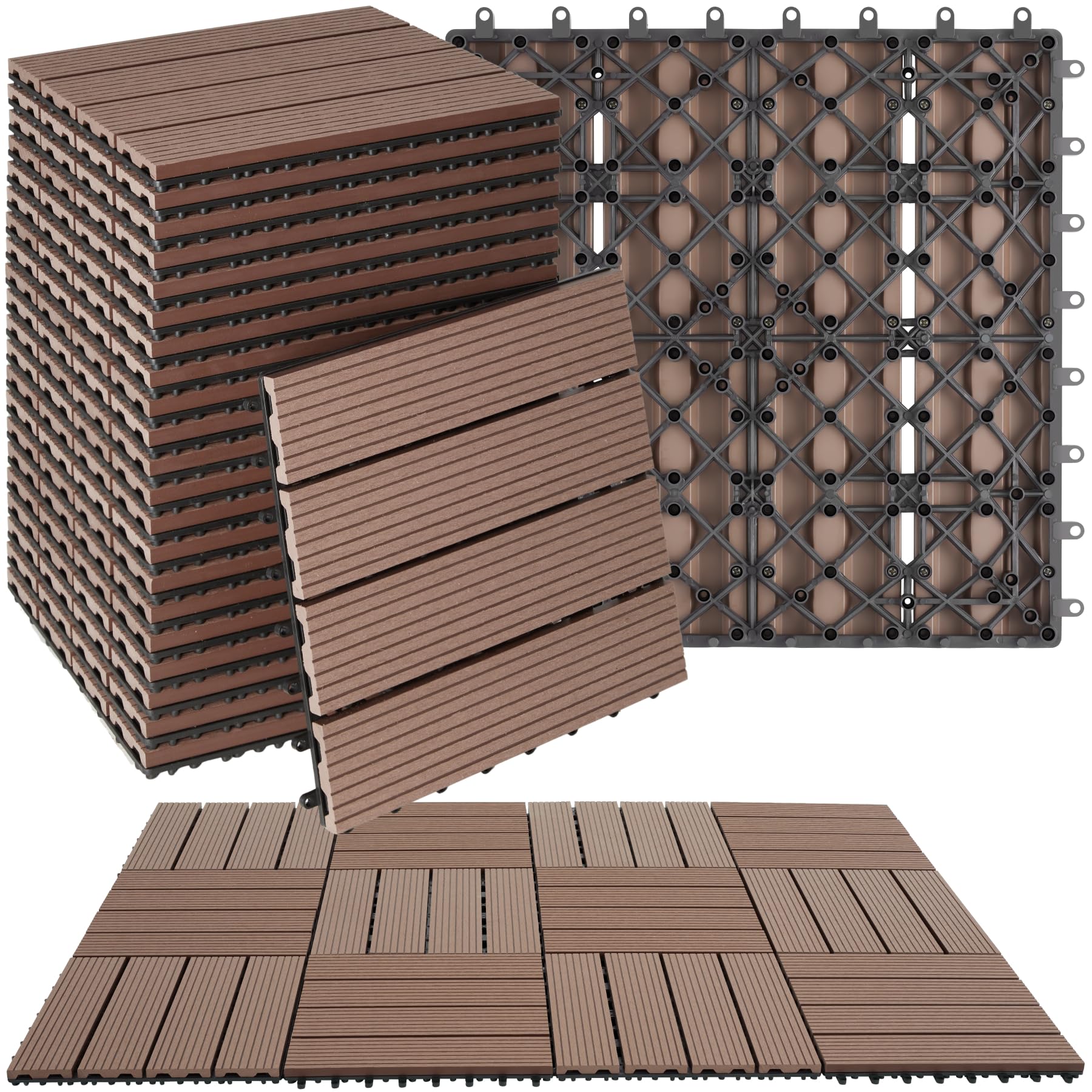 tectake® WPC Holzfliesen – wetterfeste Fliesen in Holzoptik