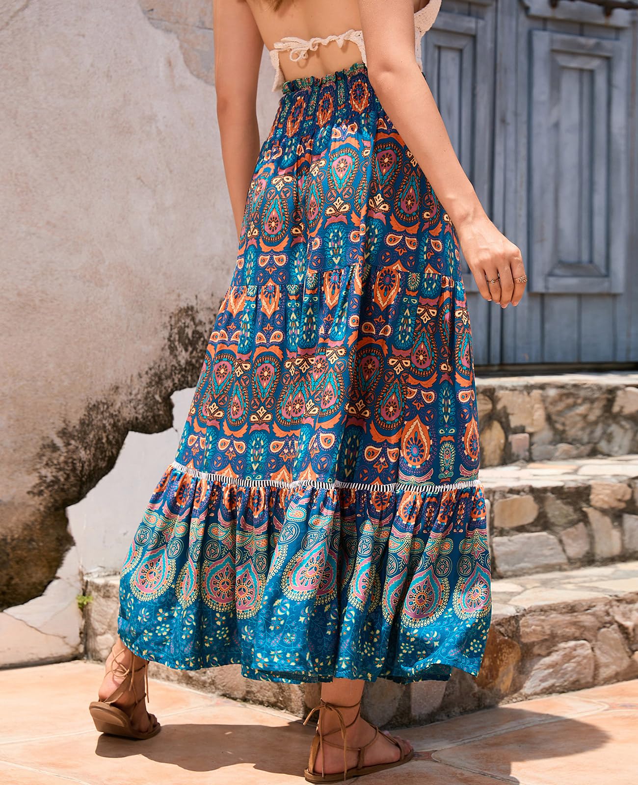 Genfien Damskie spódnice elastyczne spódnice maxi z wysokim stanem dla kobiet 2 w 1 vintage spódnica maxi letnie długie sukienki elegancka spódnica plażowa o linii A
