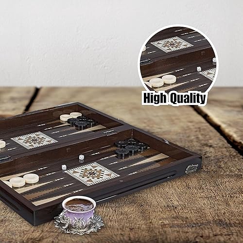 Miniatura 7 de LaModaHome - Juego clásico de backgammon para adultos y niños, tabla plegable de madera, ropa magnética, diversión para familiares y amigos, juego