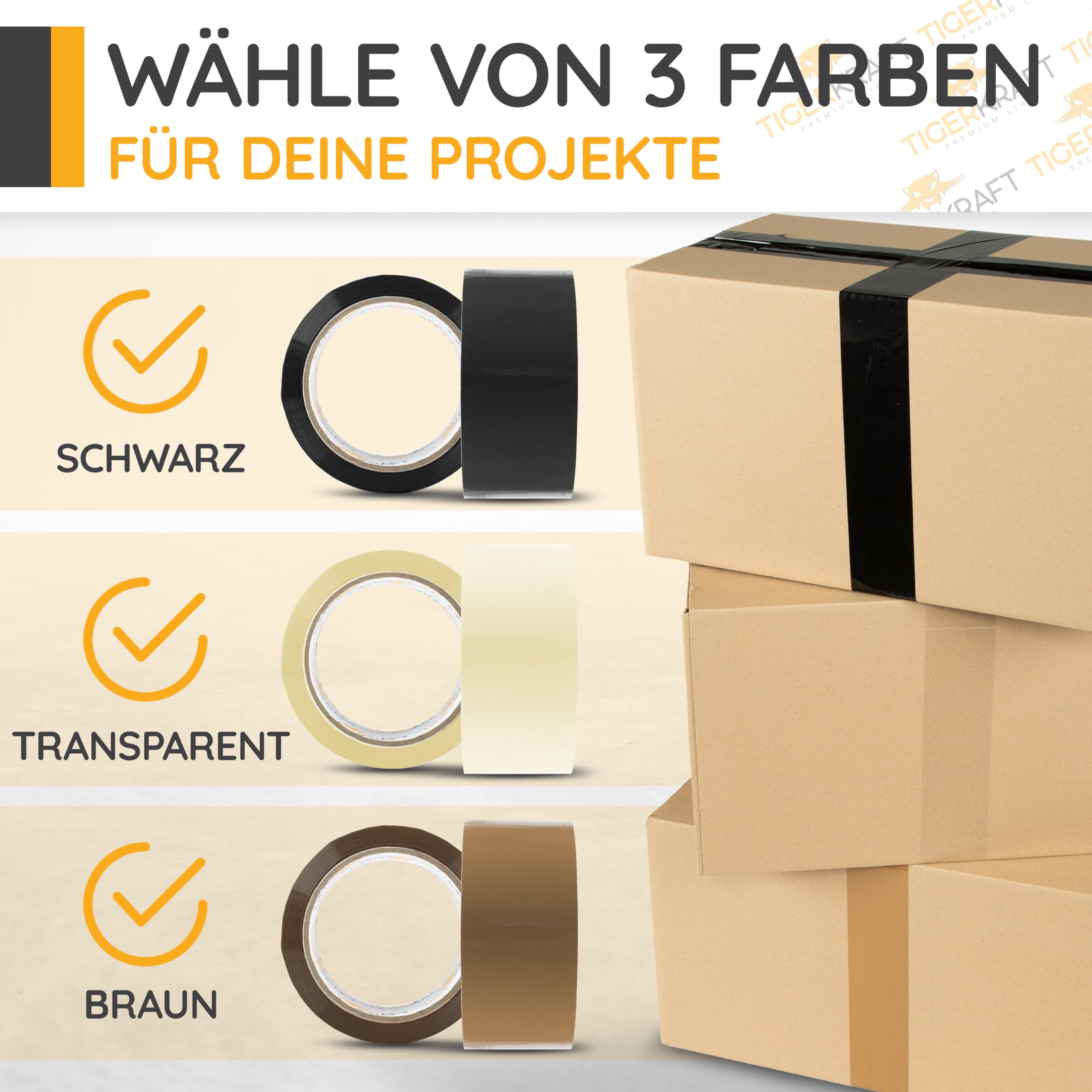 TIGERKRAFT – Nastro adesivo a basso rumore con avvolgitore – Nastro adesivo resistente ai raggi UV – Nastro adesivo ogni 48 mm x 66 m / 48 micron – Nastro per imballaggio per spedizione, magazzino,
