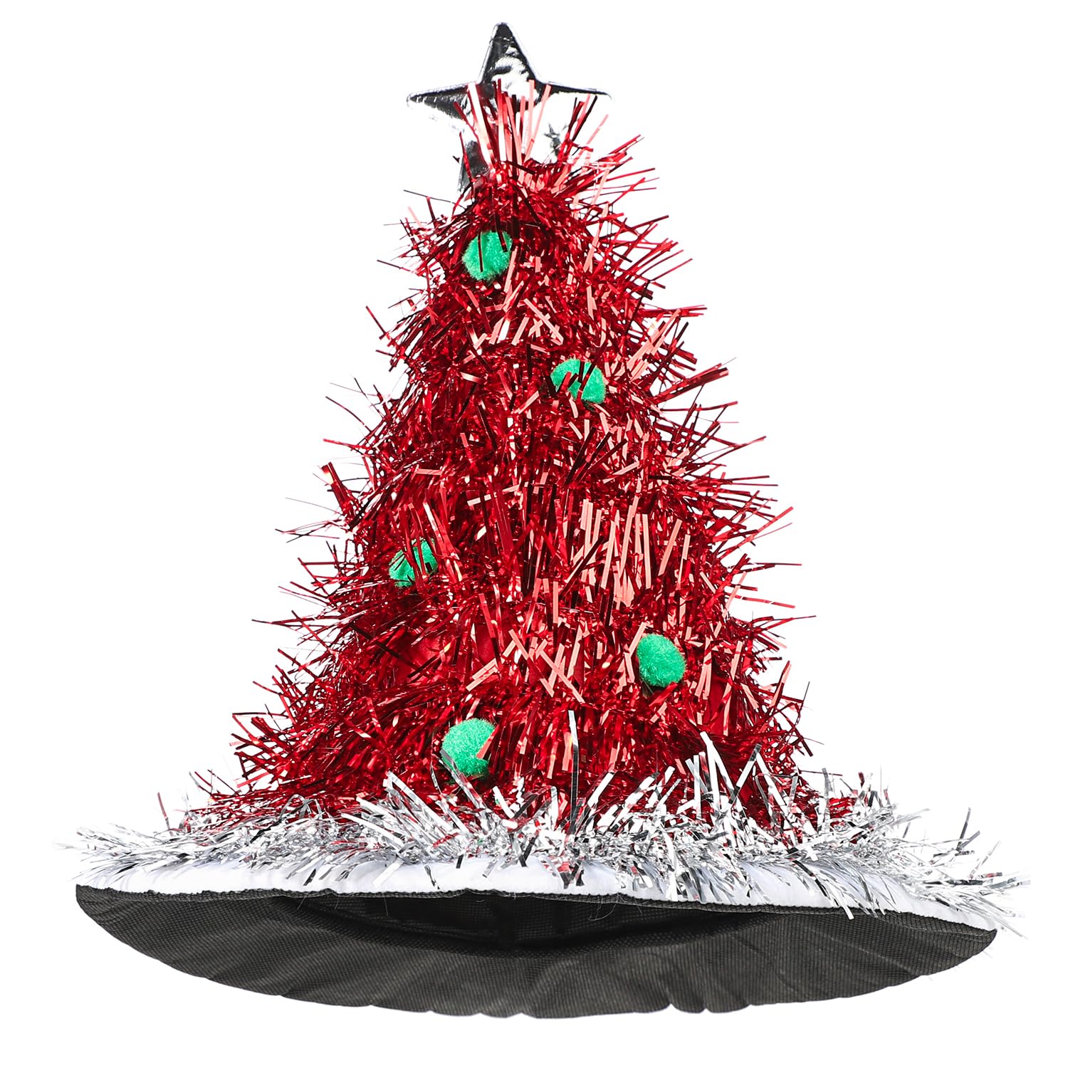 Adult Novelty Christmas Tree Hat with Tinsel and Star Christmas Holiday Sparkly Santa Hat Fancy Dress Party Headwear Topper Table Ornament Decor Party Dress Up Costume Cap for Cosplay Night Out - Image 2