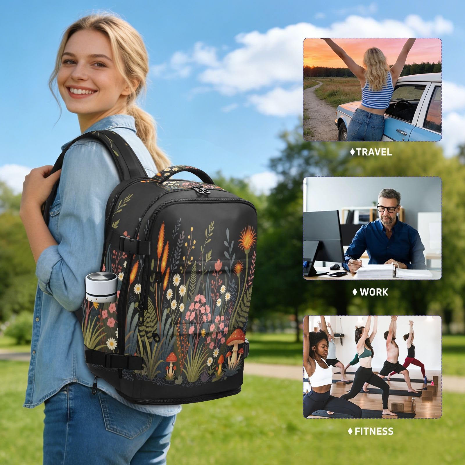 Plecak podręczny 15,6 torba na laptopa do podróży biznesowych na co dzień lub | Lekka męska torba robocza kwiaty i zioła 15,6 cala torba na laptopa do samolotów mochilas para hombres de viaje 20 l