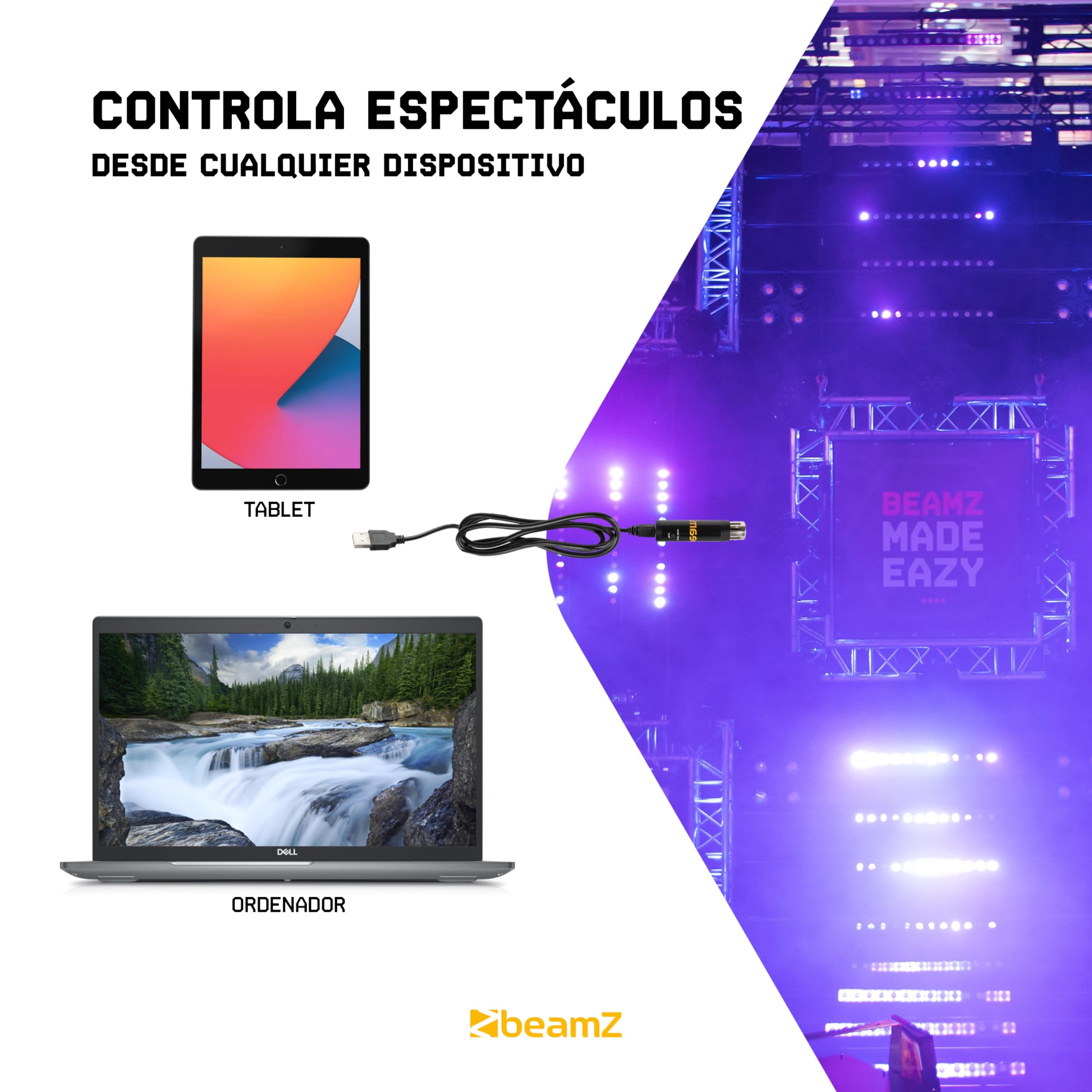 BeamZ SUSHI-Z1 Interfaz DMX con software - Controlador de iluminación profesional DMX-USB, 128 canales, ideal para controlar sus espectáculos de luz DMX desde un ordenador o tableta.