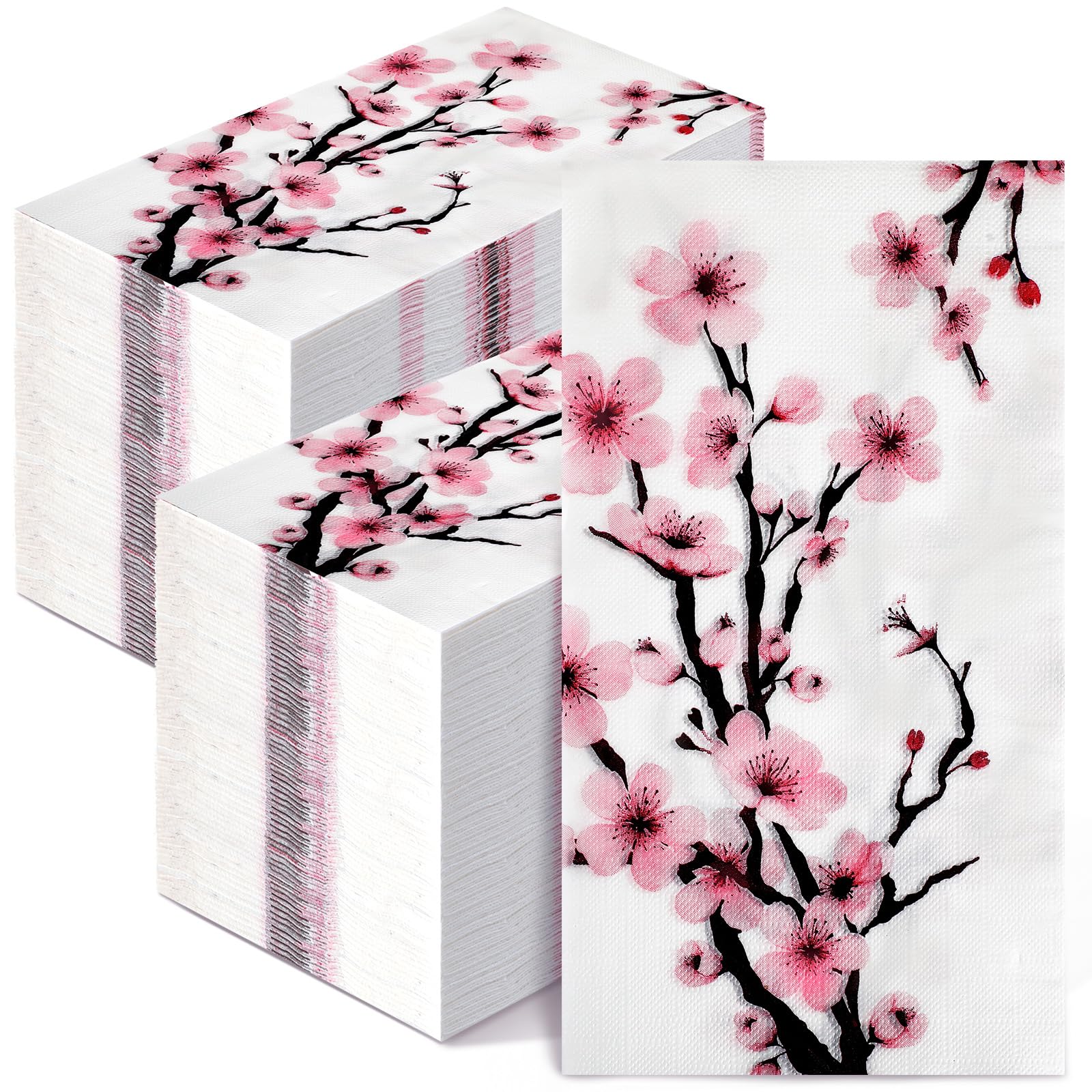 Spiareal 200 Pcs Disposable Bathroom Hand Towels Paper Guest Towels Floral Cherry Blossoms Guest Napkins for Bathroom Pink Paper Dinner Hand Napkins