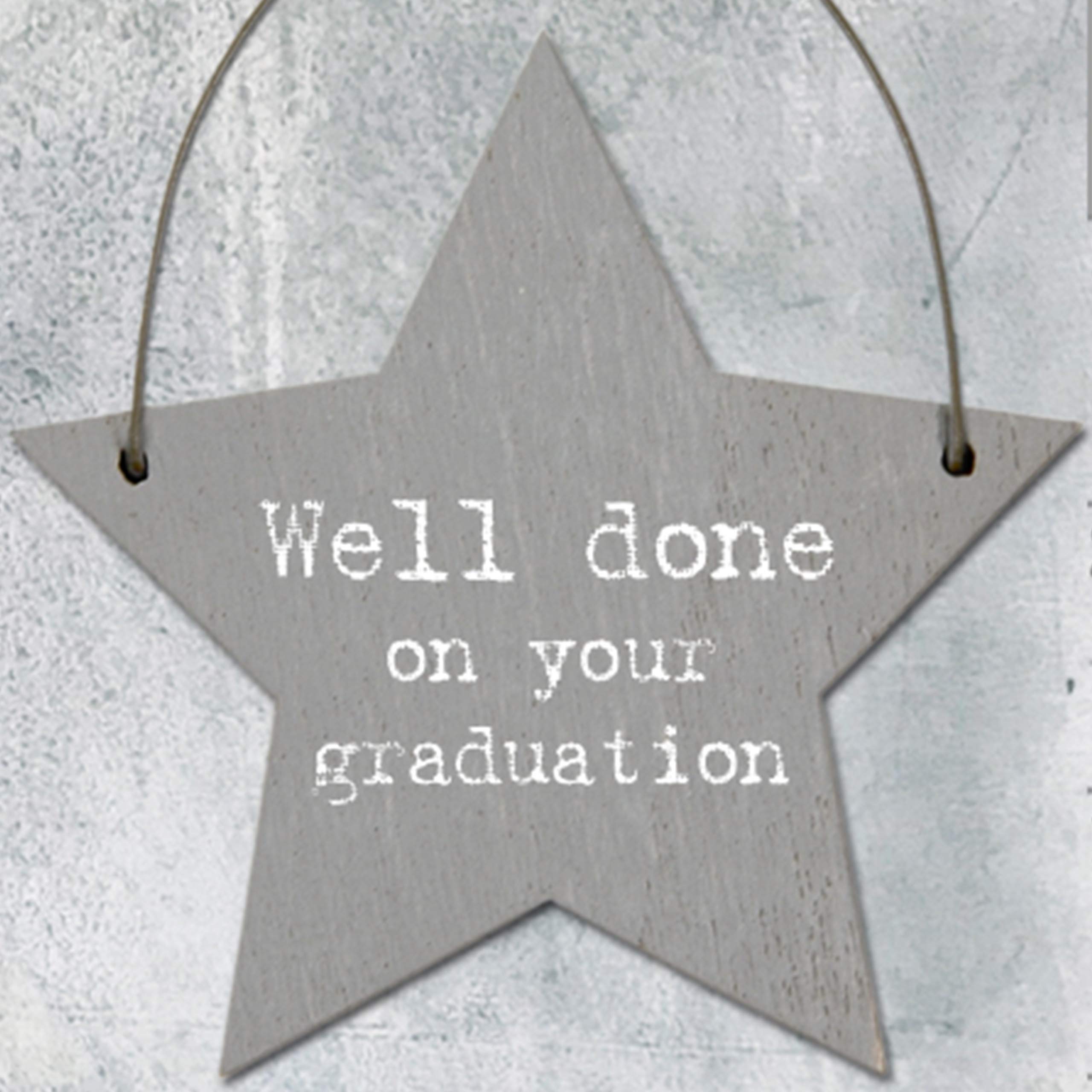 Pebble Eleven Graduation Well Done Small Wooden Star Tag 4cm Gift Mini Hanging Sign Message
