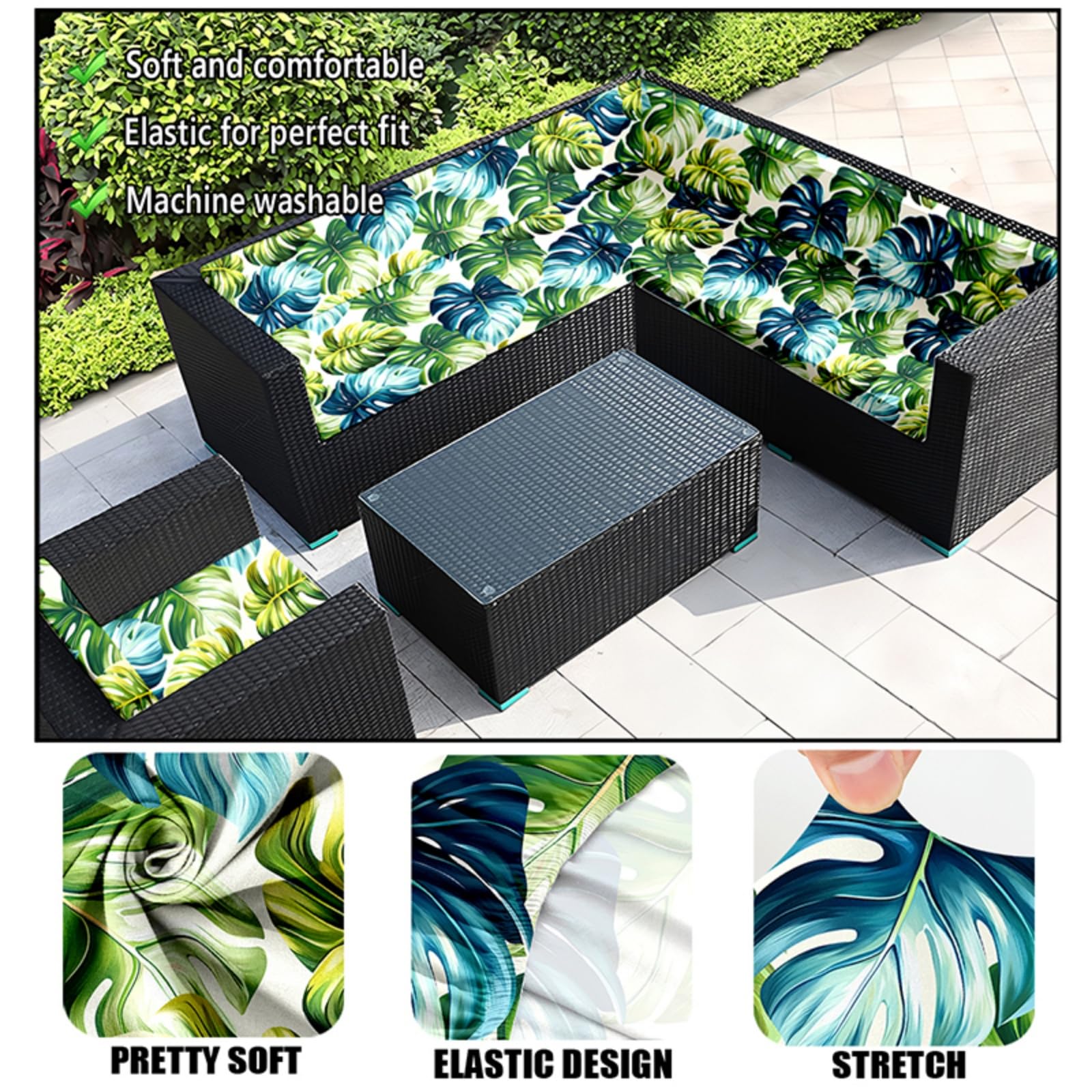 Morbuy Stampa 3D Copricuscini da Esterno per Sedute in Rattan, Copricuscini Divanetto da Esterno Sfoderabili Federe per Cuscino Impermeabile per Giardino e Patio (8 Pezzi,Fiori dorati)