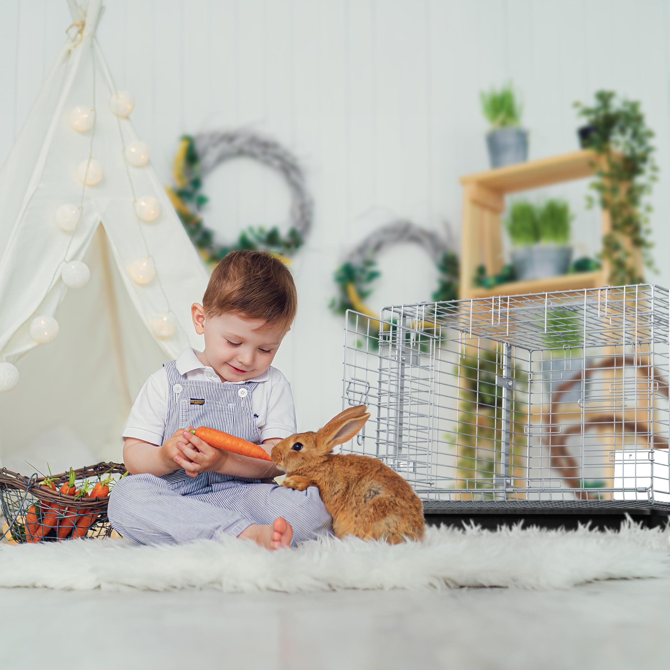 HOMESTEAD Gabbia per coniglietti con vassoio, 61 cm, facile da pulire, con kit migliorato, per gambe, telaio e protezione per le urine inclusi, casa ideale e sicura per conigli, furetti e ricci