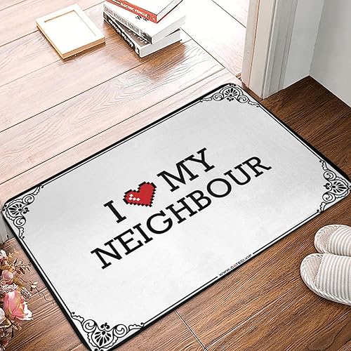 Tapetes únicos para puerta de entrada interior diseño con texto en inglés I Love My Neighbor accesorios geniales para tu habitación bar cueva de