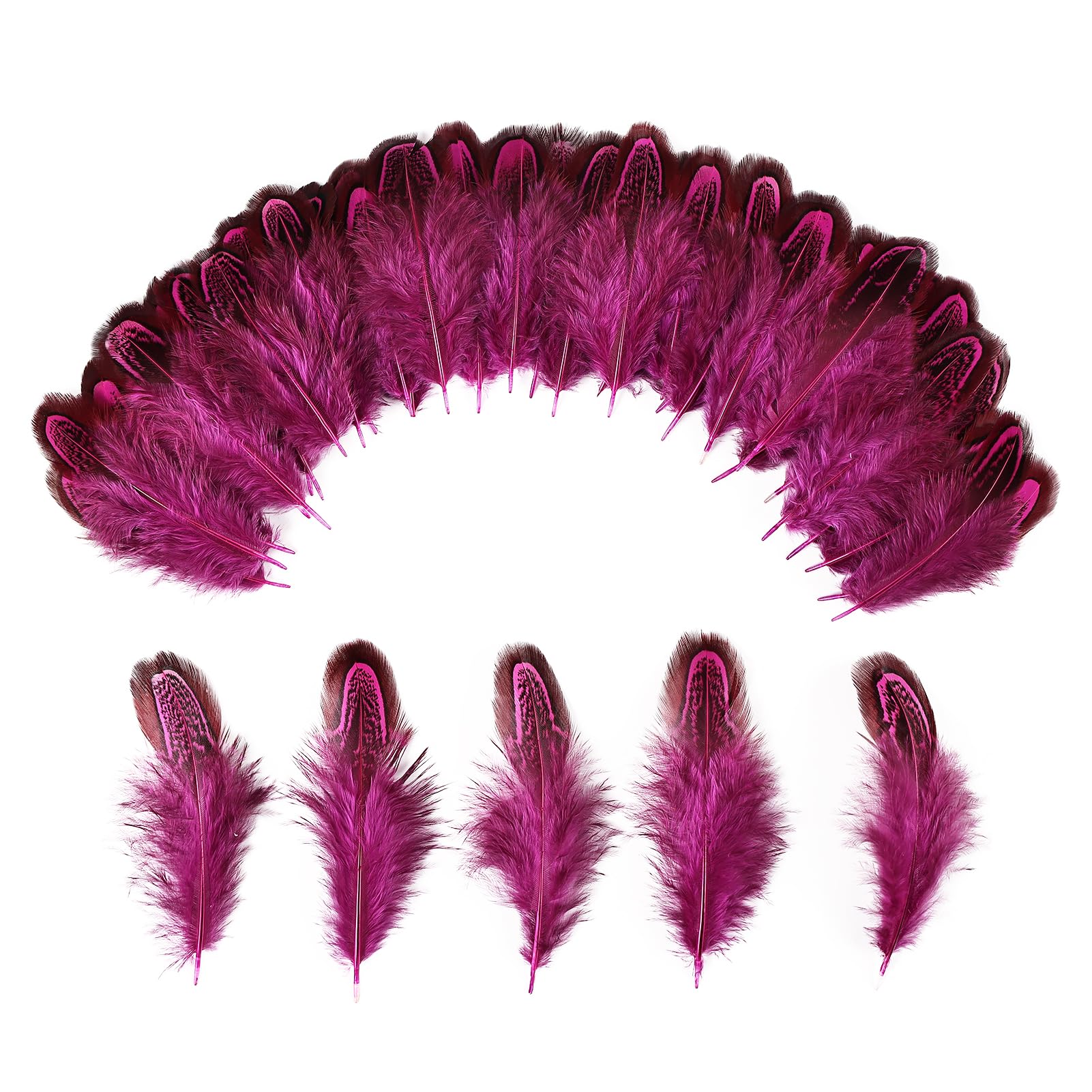 THARAHT Pheasant Plumage Feathers 120pcs Natural 2-3 Inches for Thanksgiving Crafts Hats Sewing Clothing Wedding Dream Catcher Decoration Feathers,Hot Pink
