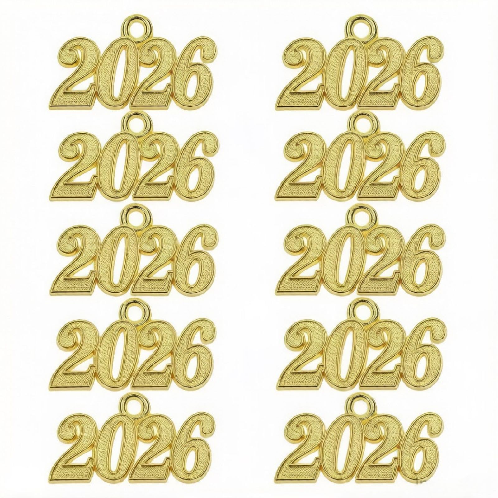 Photo 1 of 10 Piece Set of 2026 Graduation Tassel Gold-Plated Pendant, Decorative Digital Pendant, 2026 Graduation Decoration,2026 Charm,Tassel Charm (Gold)