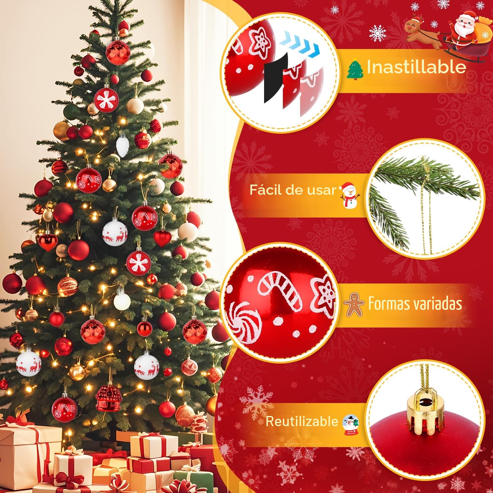 40 Piezas Bolas Arbol de Navidad, 6~4cm Bolas de Navidad Rojo y Dorado, Juego de Bolas de Navidad, Decoracion Navidad, Adornos Arbol Navidad para Adornos Navidad