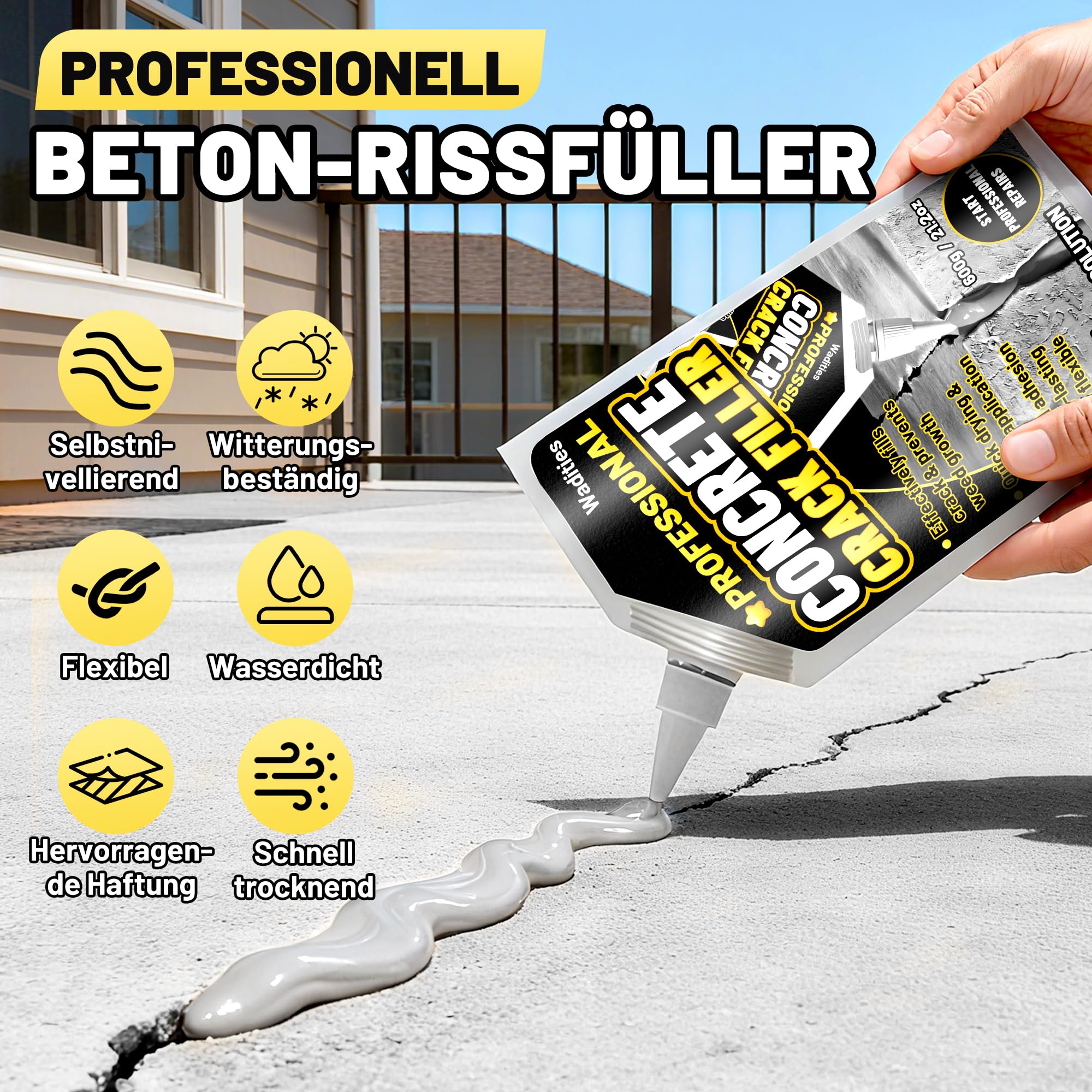 Betonrissfüller, 2.4kg Hochelastisches Selbstnivellierendes Wasserfestes Reparaturdichtungsmittel für Einfahrten, Gehwegfugen, Schnell trocknende Versiegelung für den Außenbereich – Grau