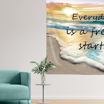 AMBZEK Ocean Beach Wall Tapestry, Inspirational Quote, Coastal Style, 59Hx51W, Bedroom, Dorm, Living Room Decor