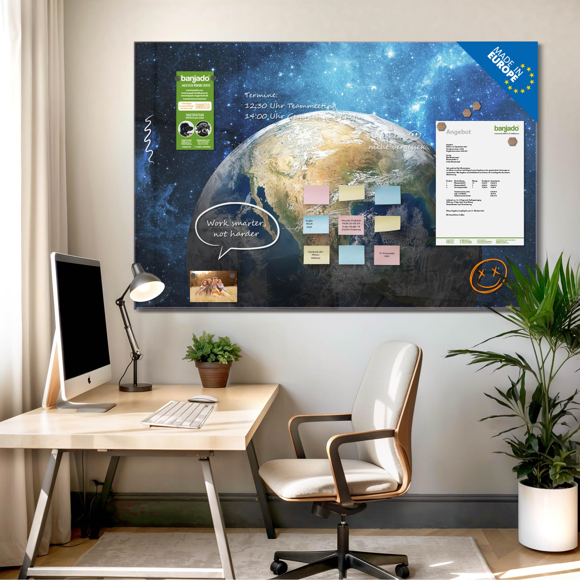 banjado Glas-Magnettafel in 75x50cm, beschreibbar und magnetisch